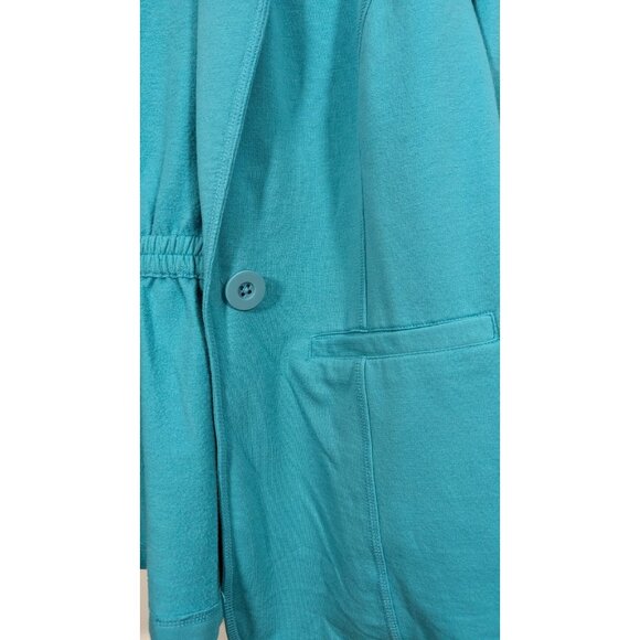 Susan Graver Womens Plus 1X Blue One Button Blazer Jacket Cinched Sleeve Pockets - Picture 2 of 6